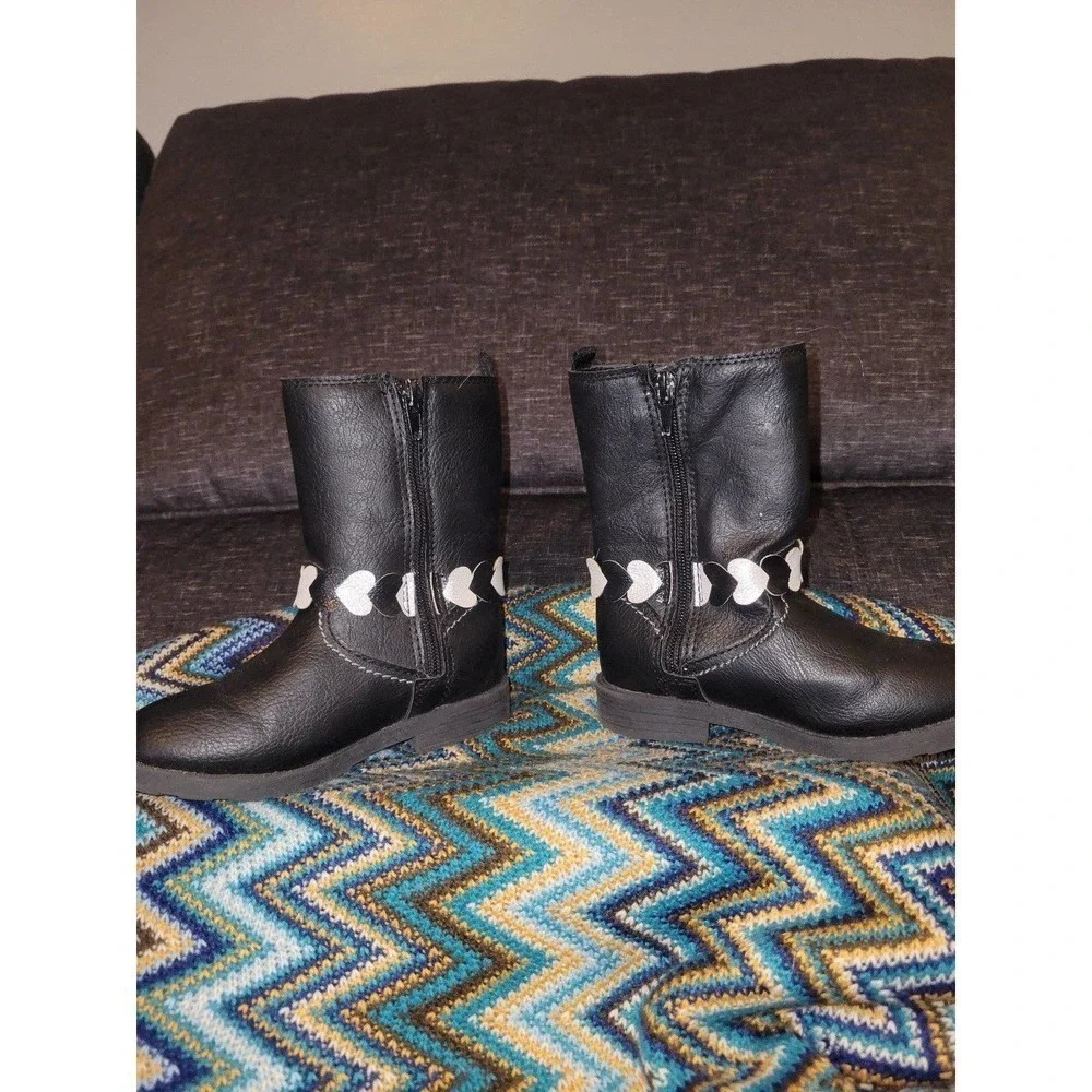 Black Zipper Up Heart Boots girls 10